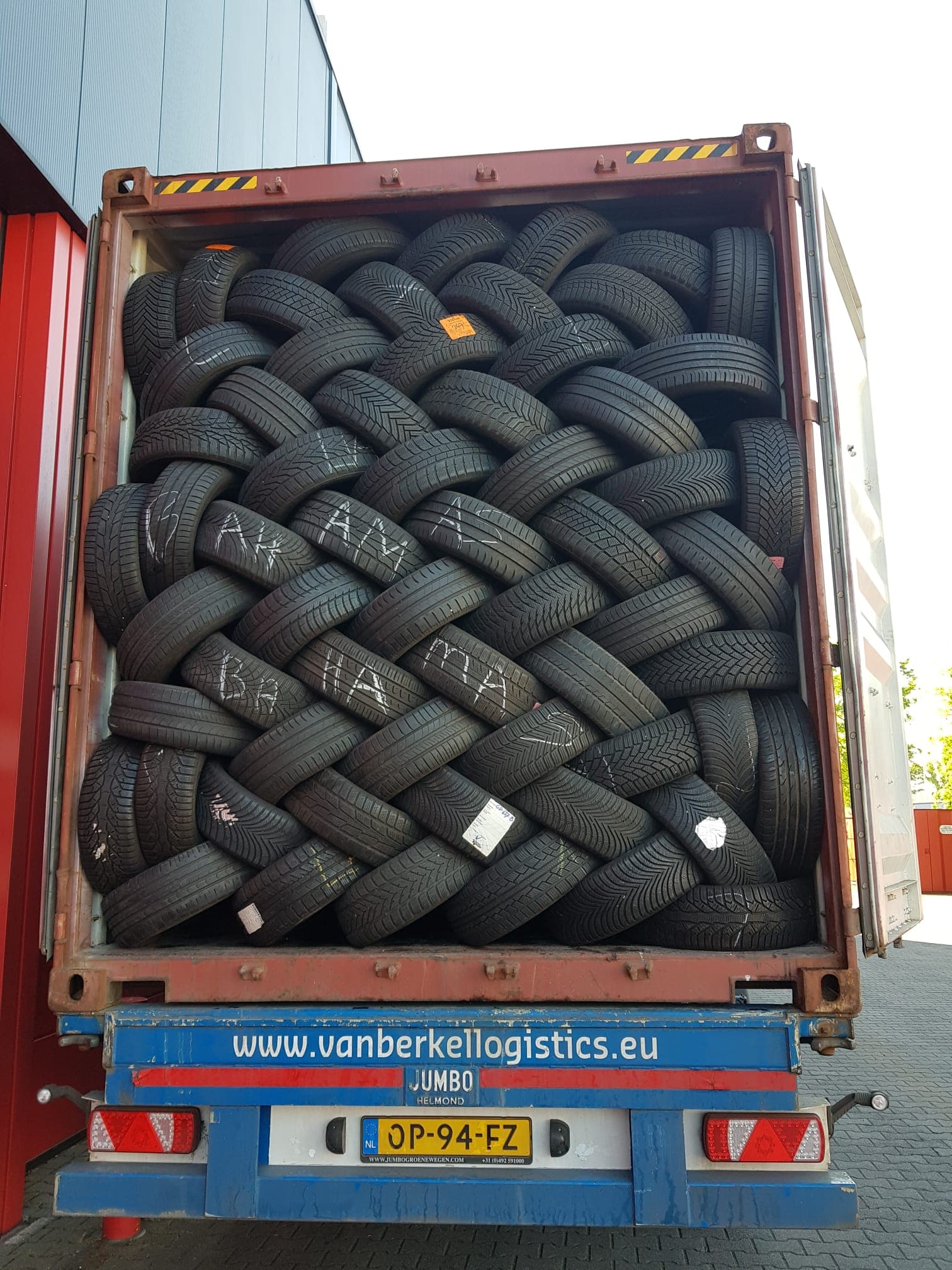 Real Dutch logistics truck loading tyres